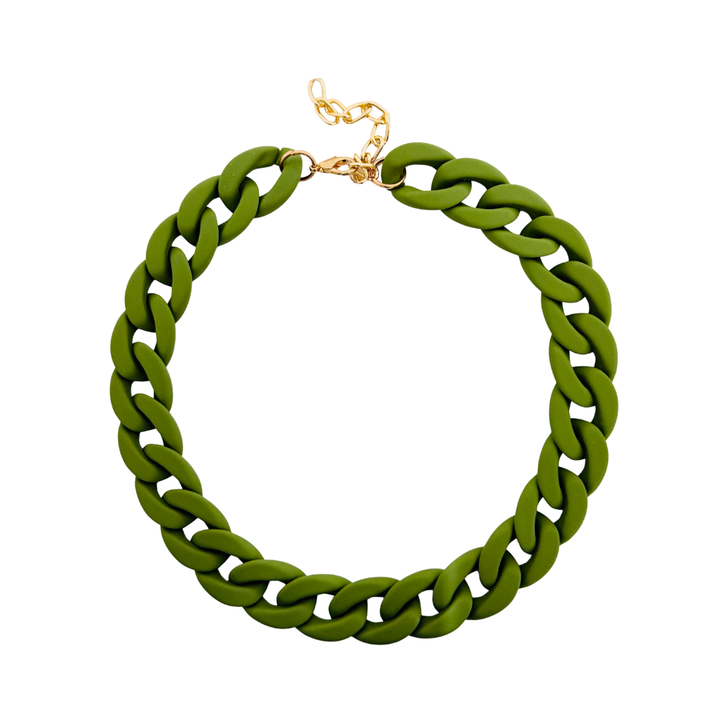 Green chain necklace on a white background