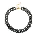 Black chain necklace with gold clasp on a white background