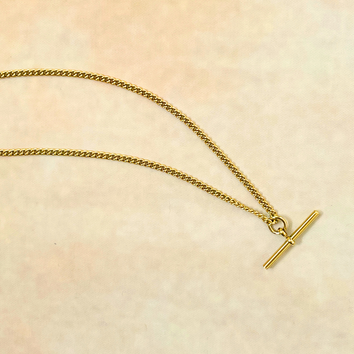 T Bar Stainless Steel Necklace | Gold with Curb Chain