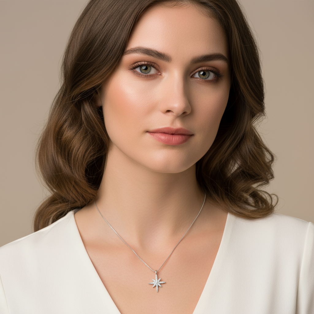North Star Diamante Necklace | Silver