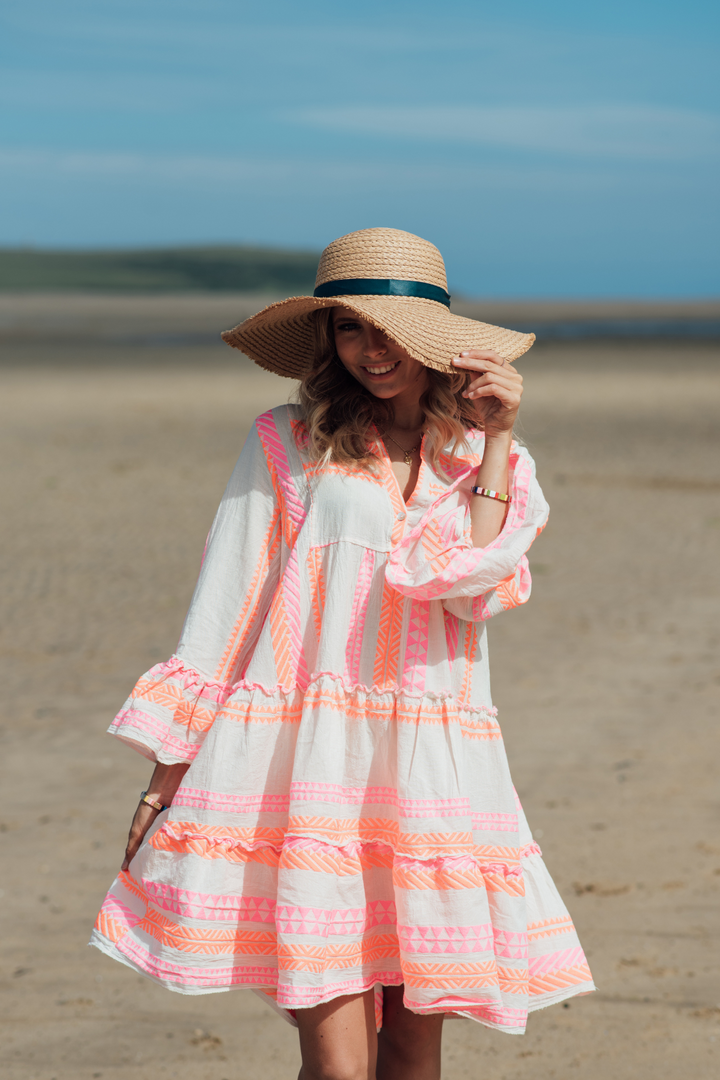 Mimi Boho Dress | Fluro Orange x Pink