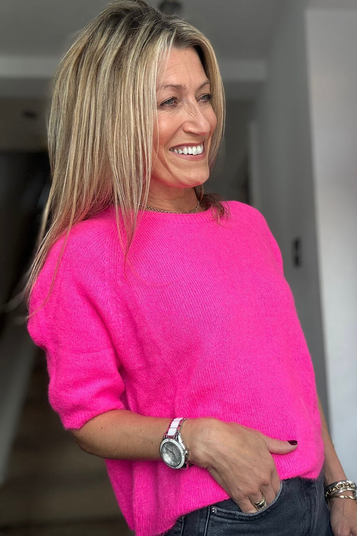 Sophie Alpaca Blend Crew Knit Jumper | Neon Pink