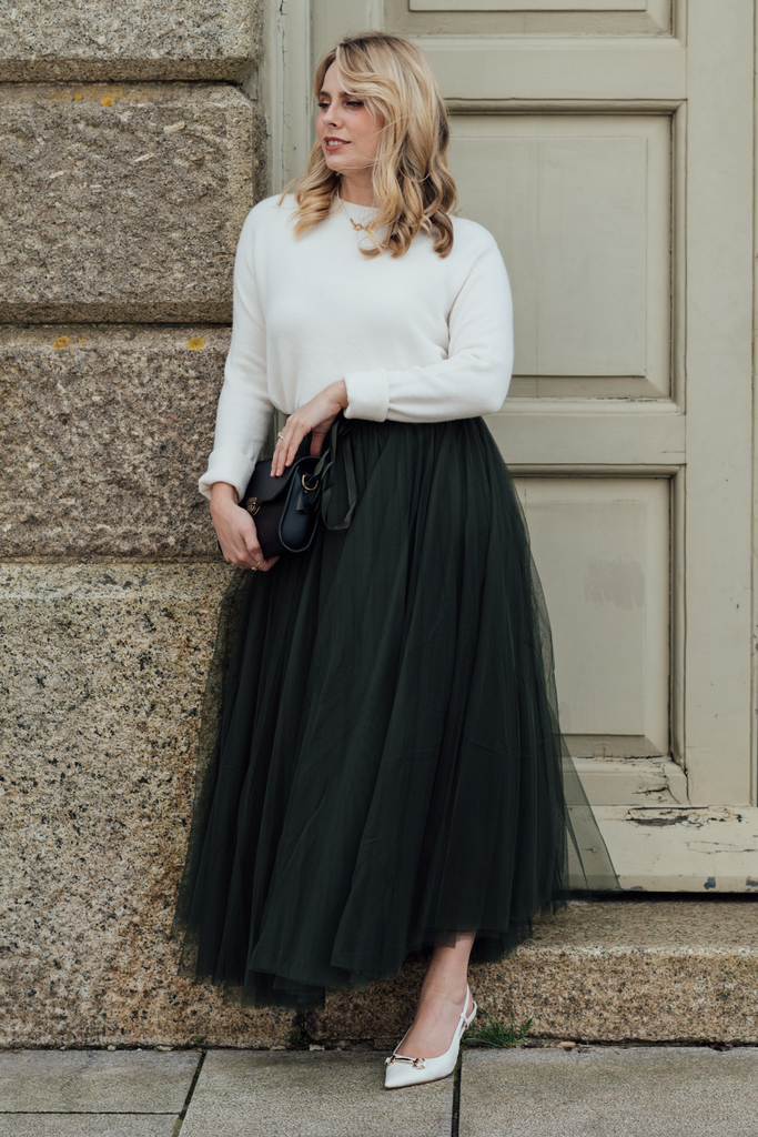 Khaki tulle maxi skirt best sale