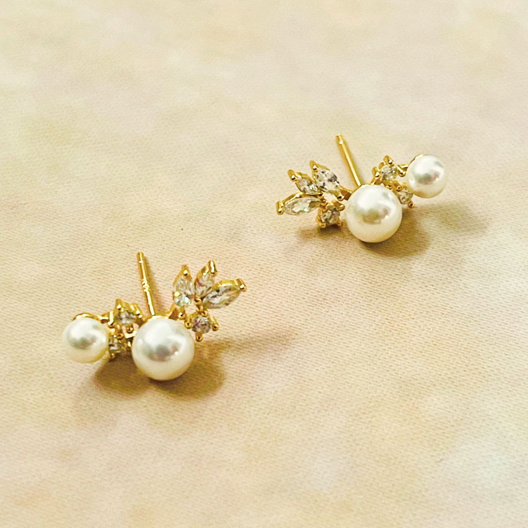 Pearl and Crystal Earrings | Gold