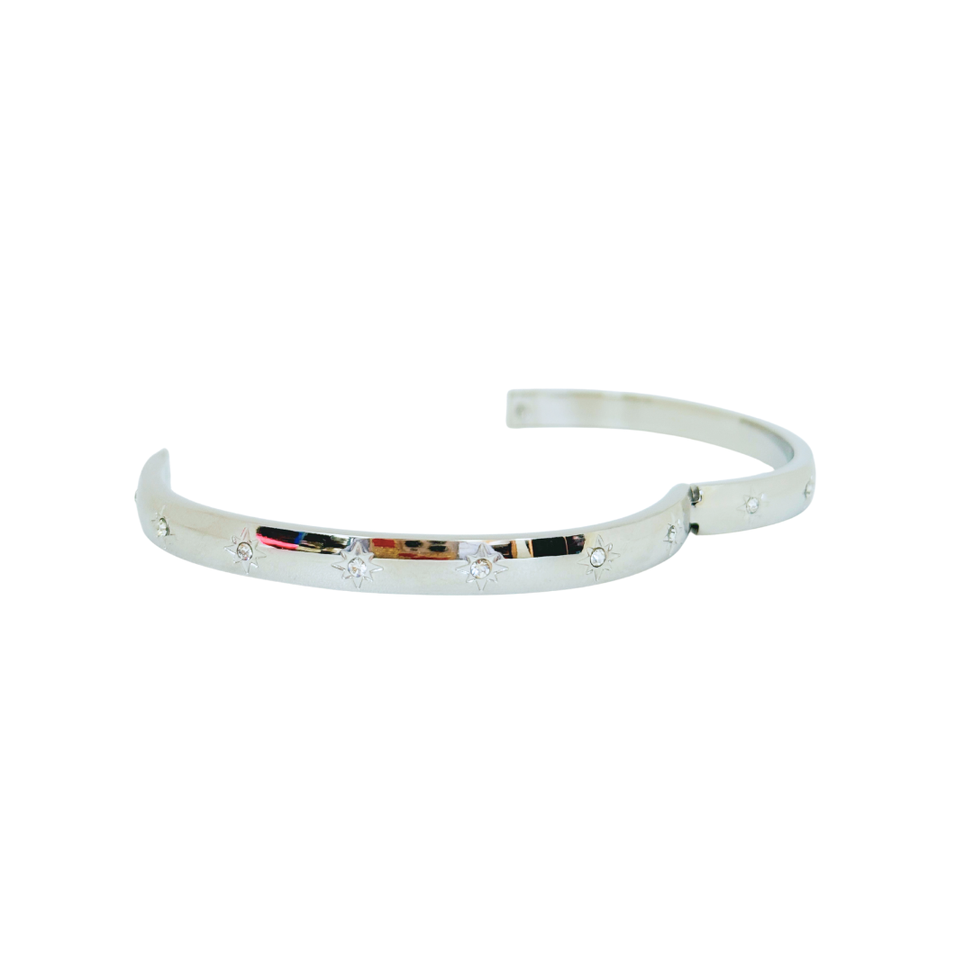 Star Oval Hinged Stainless Steel Bangle