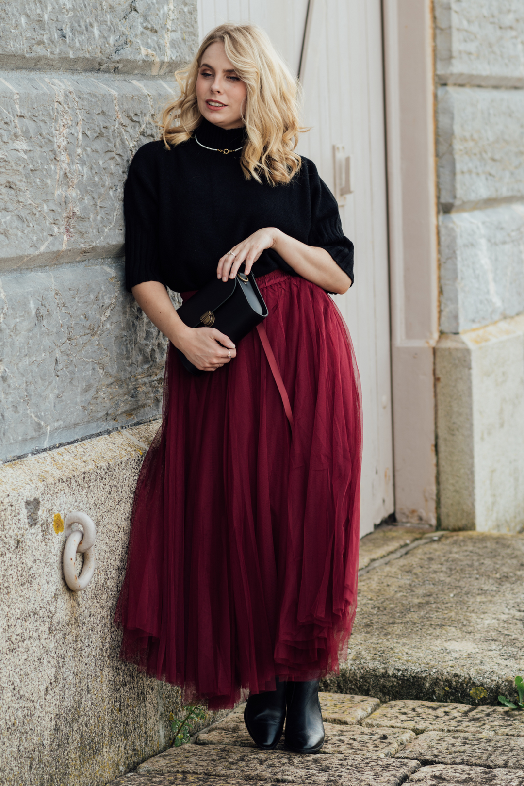 Burgundy tulle skirt outlet outfit