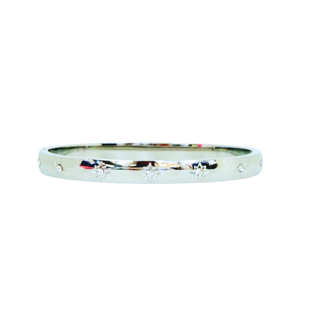 Star Oval Hinged Stainless Steel Bangle