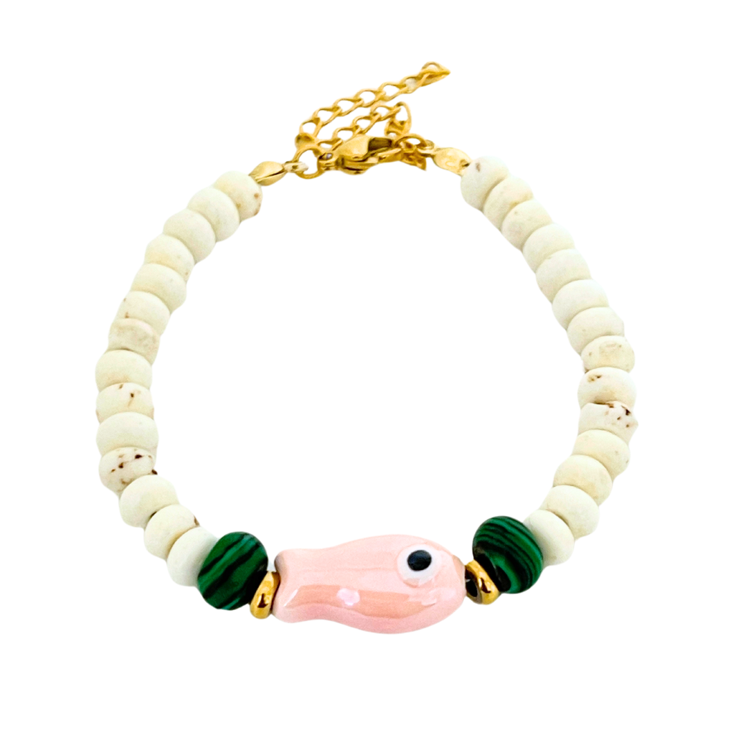 Boho Stone Bracelet | Pink Fish