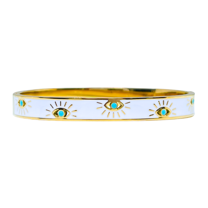 Boho Enamel Eye Amulet Stainless Steel Bangle | White