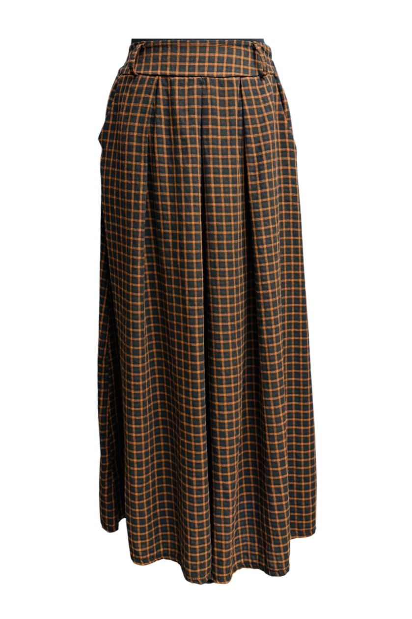 Gisela Checked Maxi Skirt (Black, Burgundy)