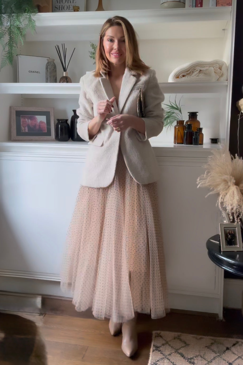 Polka Dot Maxi Tulle Skirt | Creme