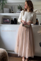 Polka Dot Maxi Tulle Skirt | Creme