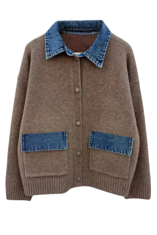 chunky cardigan with denim mocha moose