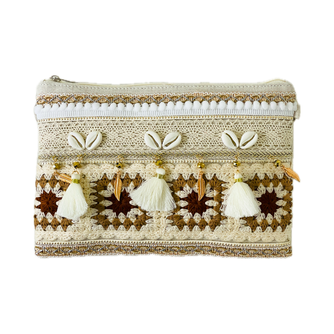 Freya Boho Crochet Boho Clutch Bag | Neutrals