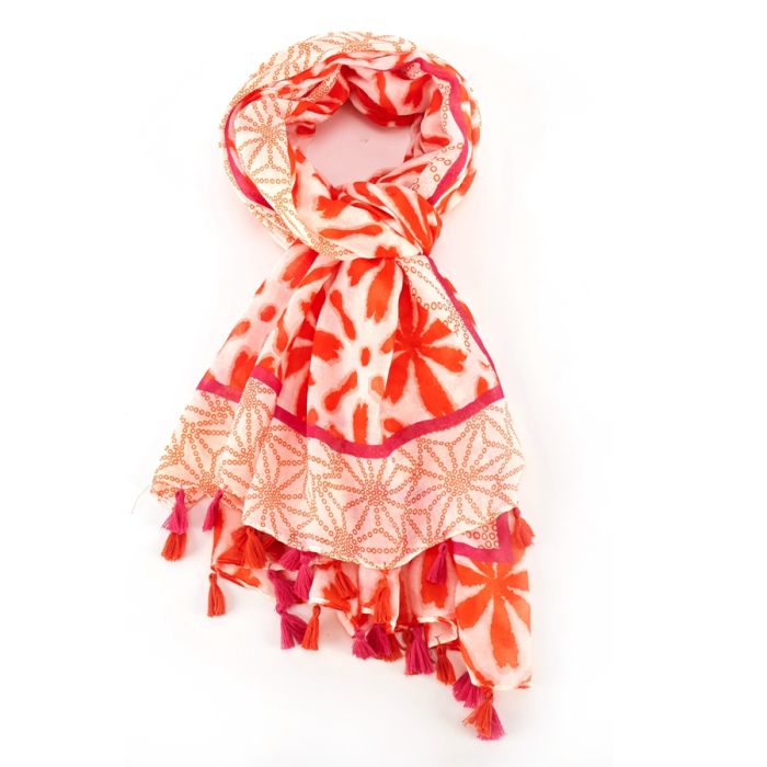 Flora Tassel Scarf | Red x Orange