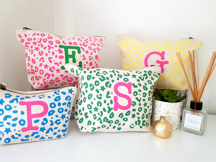 Personalised Wash Bag | Stardust Leo Neon Green