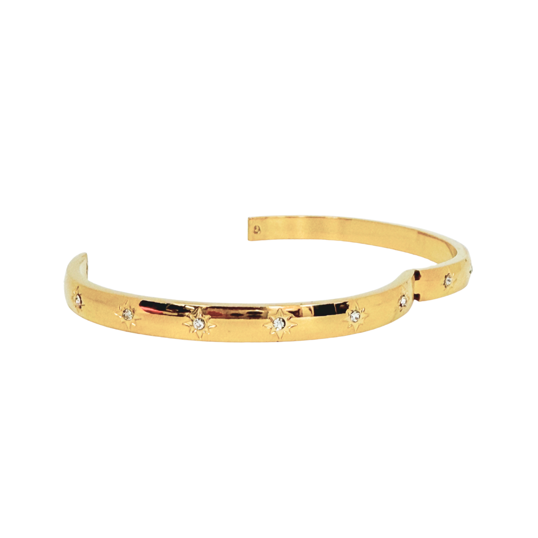 Star Oval Hinged Stainless Steel Bangle