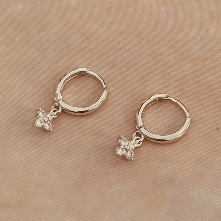 Crystal Flower Huggy Hoop Earrings