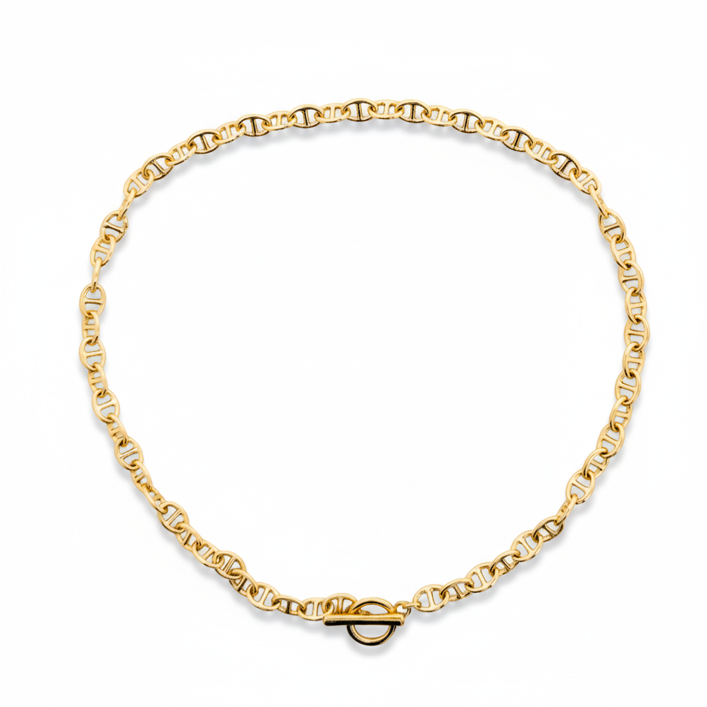 Gold chain bracelet on a white background