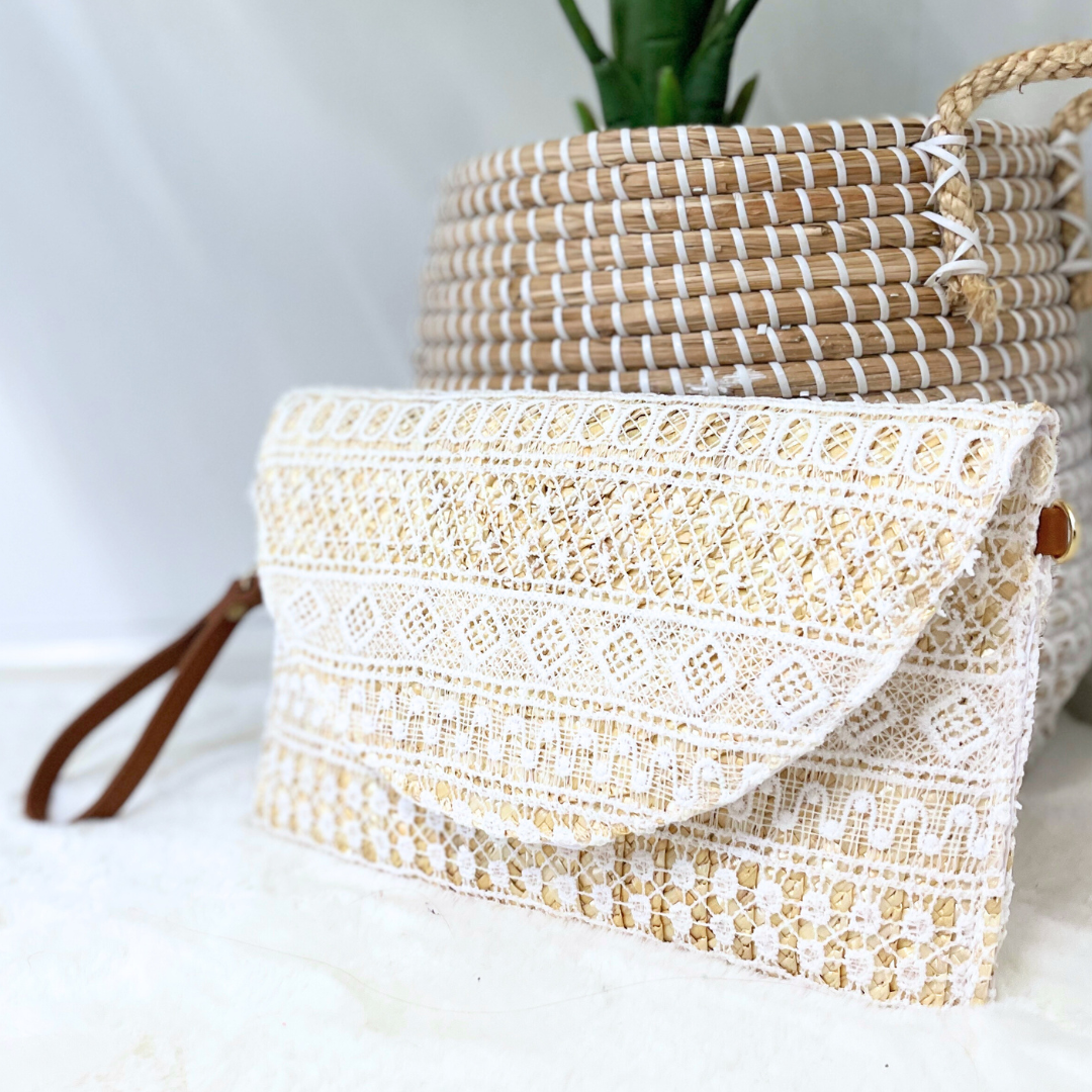 Lace Envelope Clutch Bag | Cream