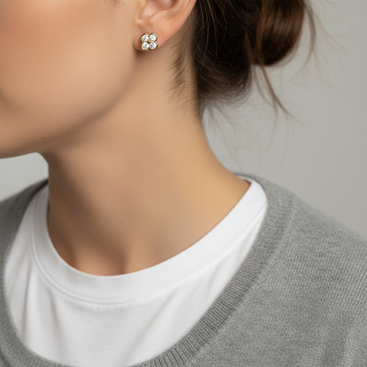 Clover Stud Crystal Earrings