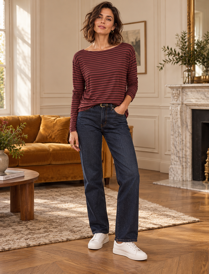 Cici Cashmere Blend Striped Long Sleeve Layering Top