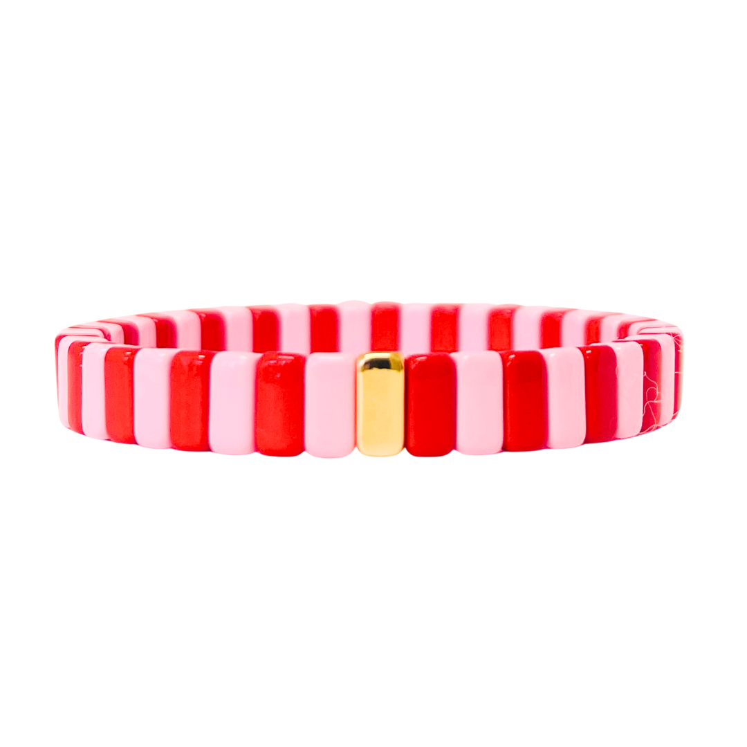 Boho Tile Bracelet | Red and Pink