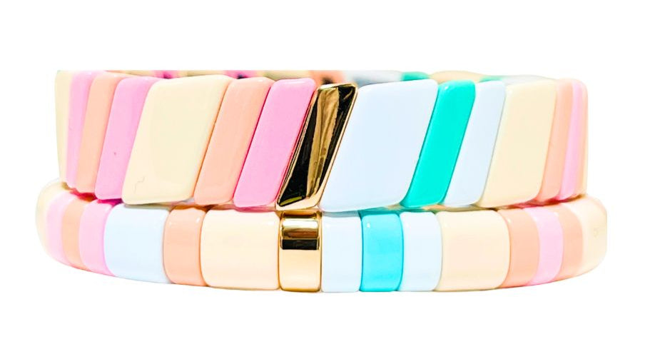 Boho Enamel Tile Bracelet | Chunky Diagonal Pastel Mix