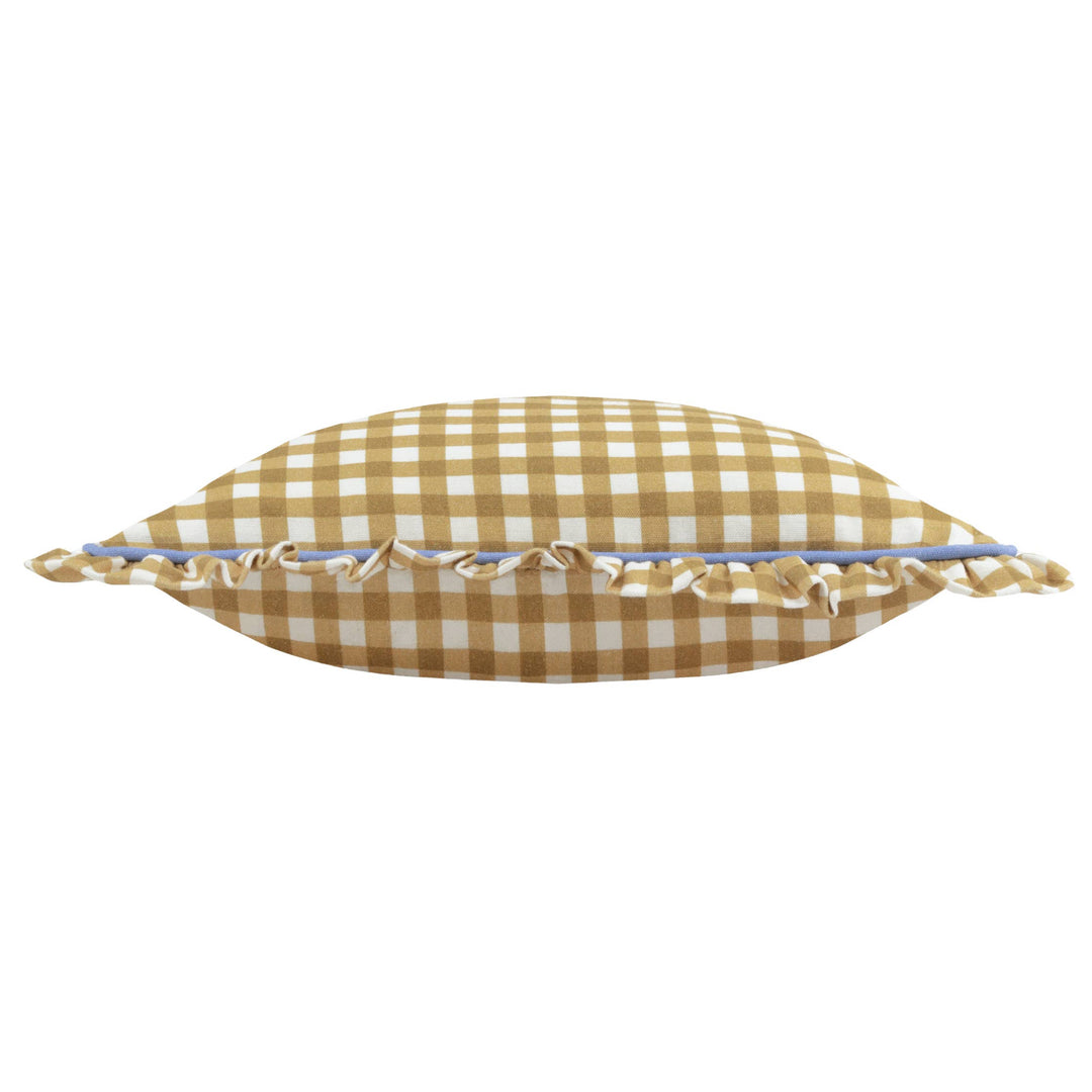 Maude Gingham Reversible Piped Cushion Gold