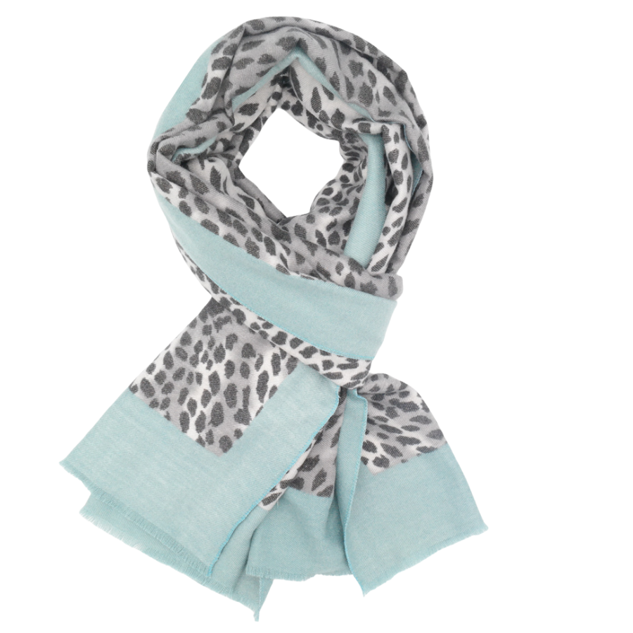 Grey Leo Scarf with Contrast Border | Teal