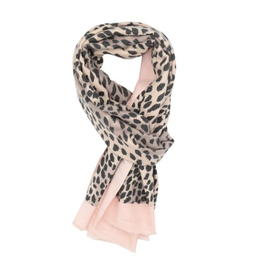 Beige Leo Scarf with Contrast Border | Pink