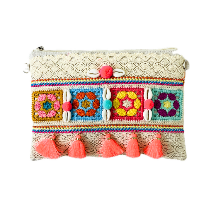 Freya Boho Crochet Clutch Bag | Neons