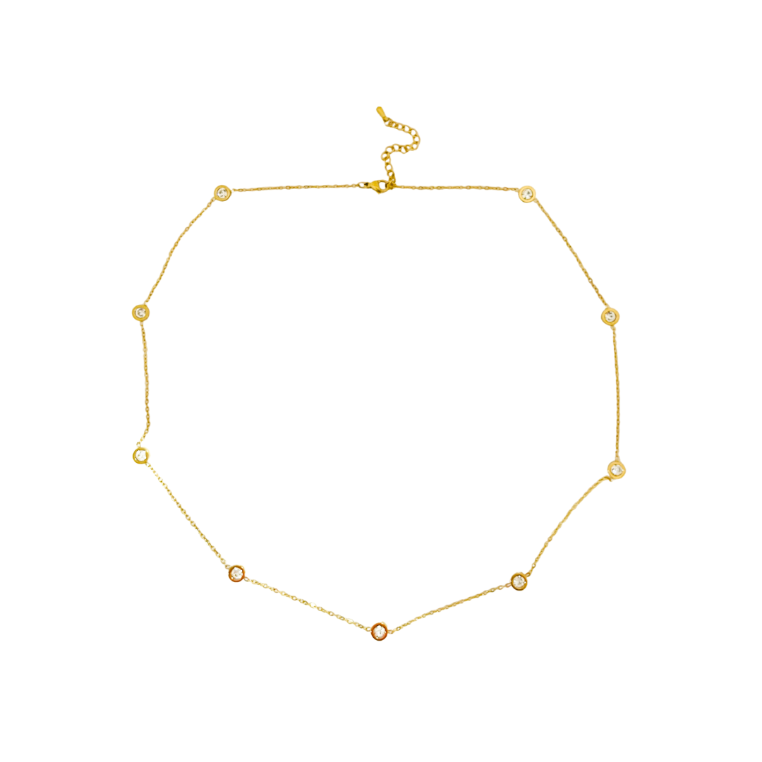 Crystal Chain Stainless Steel Necklace | Gold