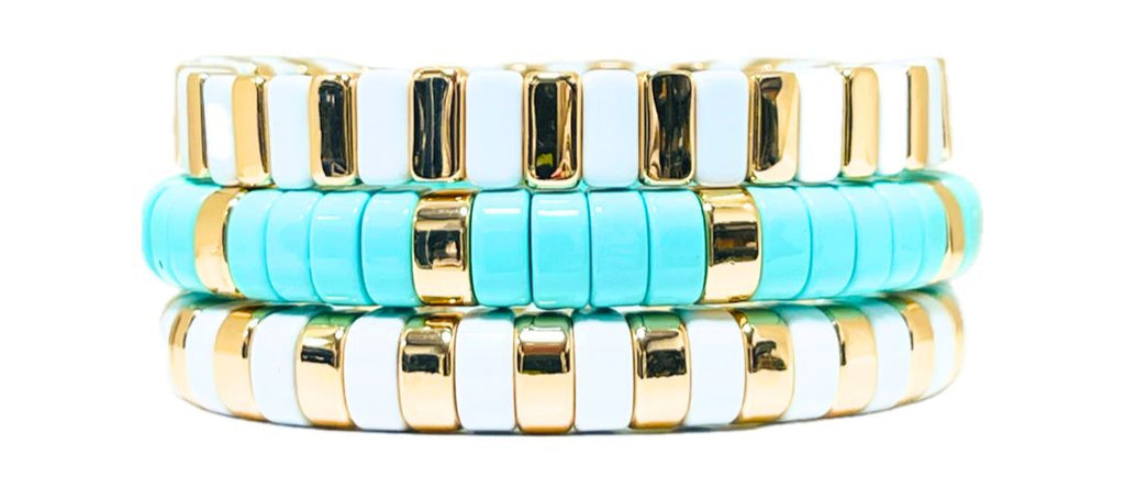Boho Enamel Tile Bracelet | Curved White x Gold