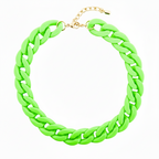 Neon green chain necklace on a white background