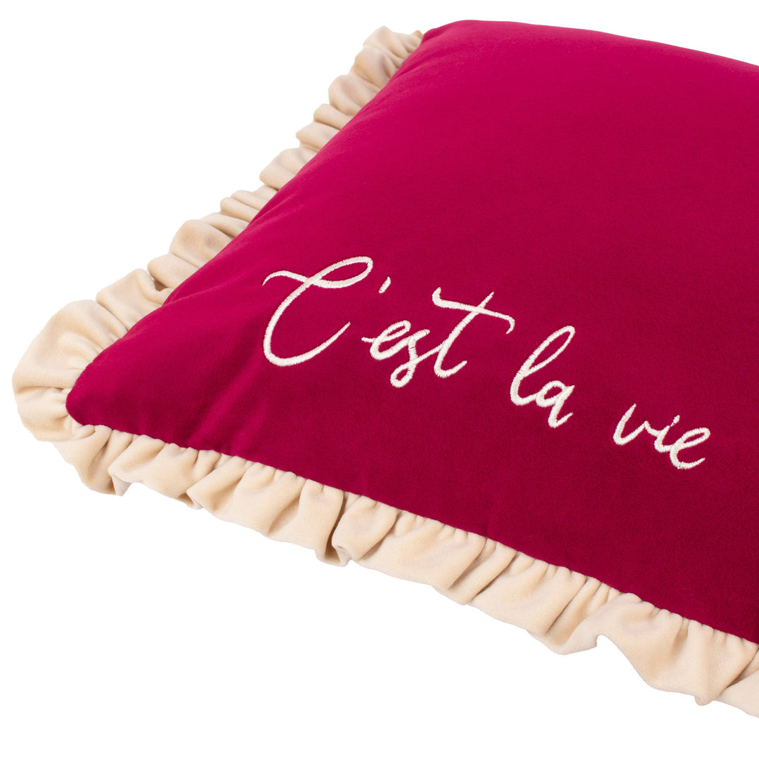 Cest La Vie Embroidered Cushion Berry