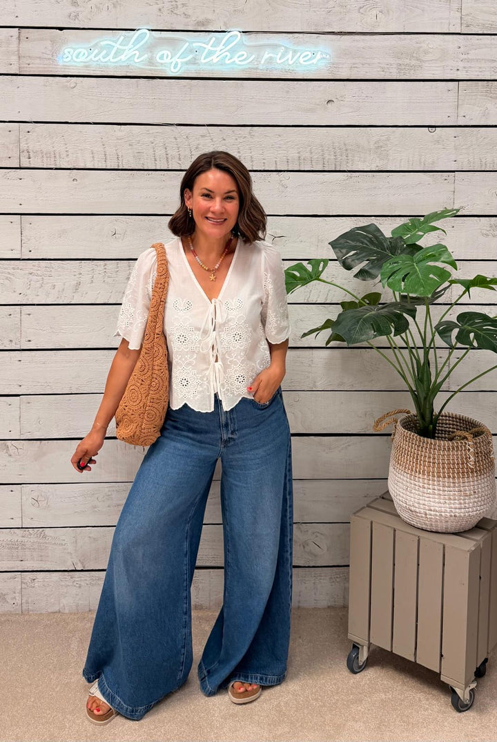 Elsie Tie Top White Cotton Blouse