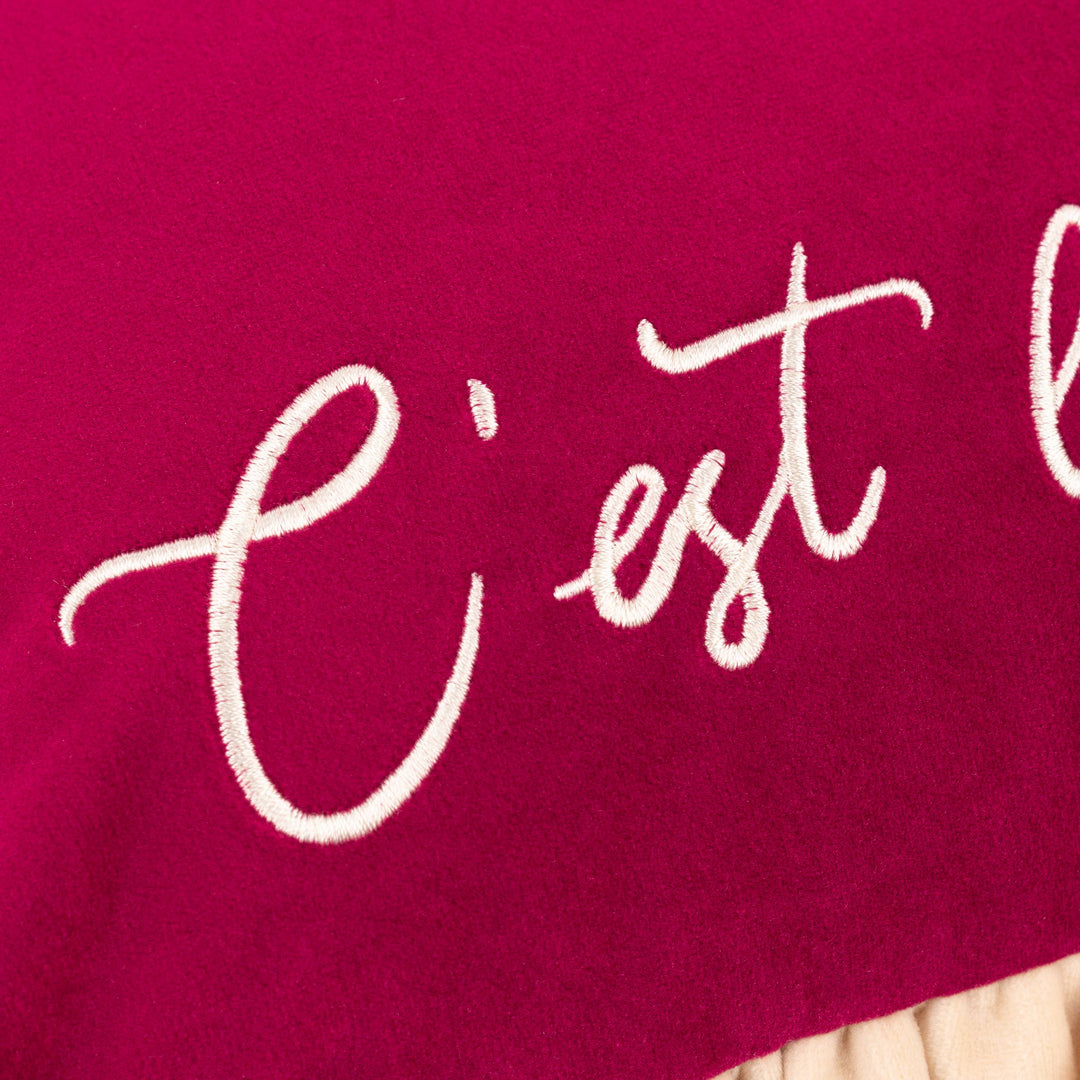 Cest La Vie Embroidered Cushion Berry