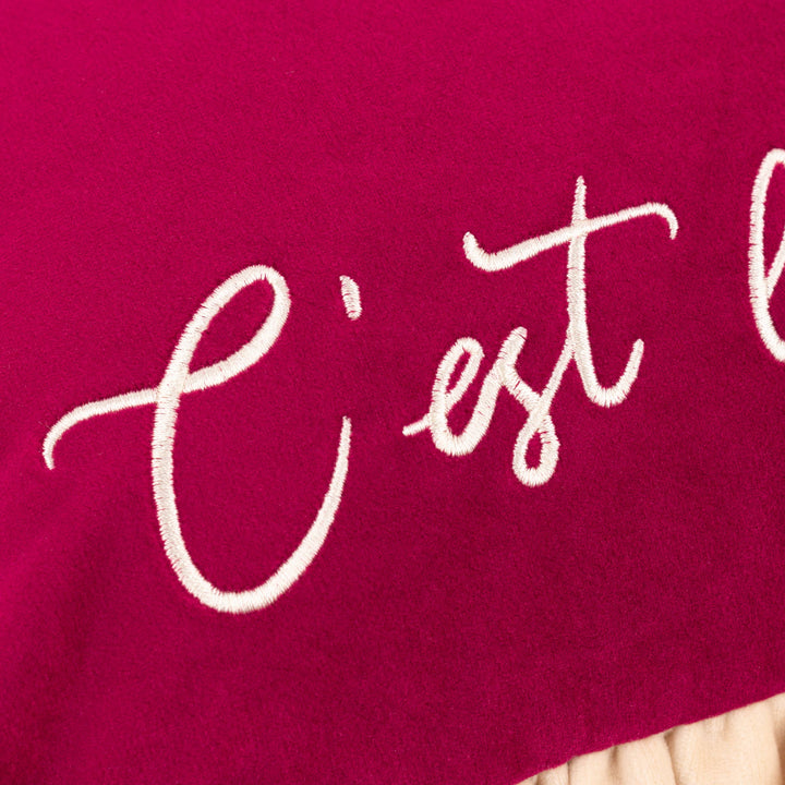 Cest La Vie Embroidered Cushion Berry