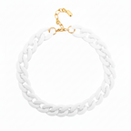 White chain necklace with gold clasp on a white background