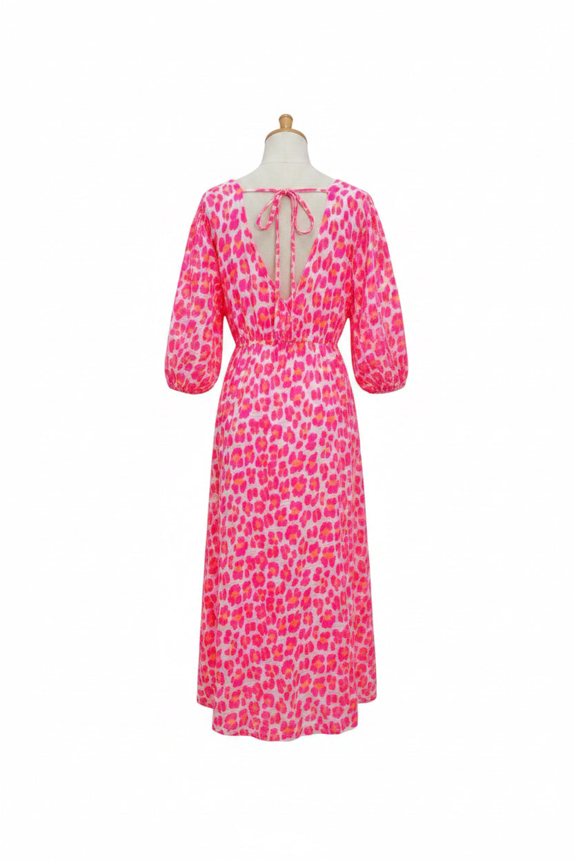 Davinia Leopard Print Neon Pink Cheesecloth Cotton Dress – south of the  river
