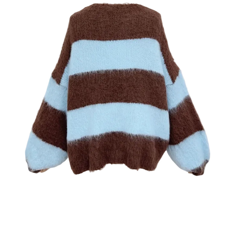 Breda Chunky Stripe Jumper (Chocolate Brown & Pastel Blue)