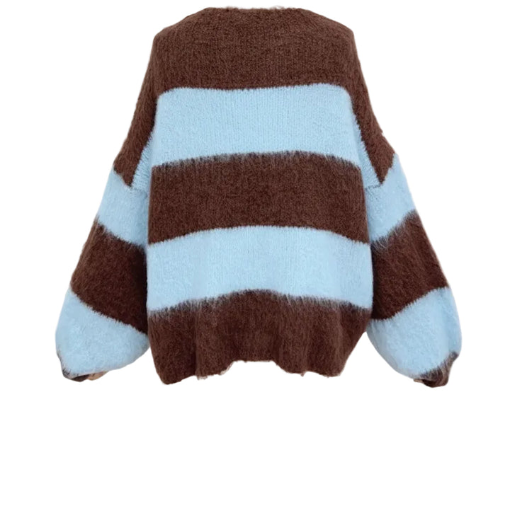 Breda Chunky Stripe Jumper (Chocolate Brown & Pastel Blue)
