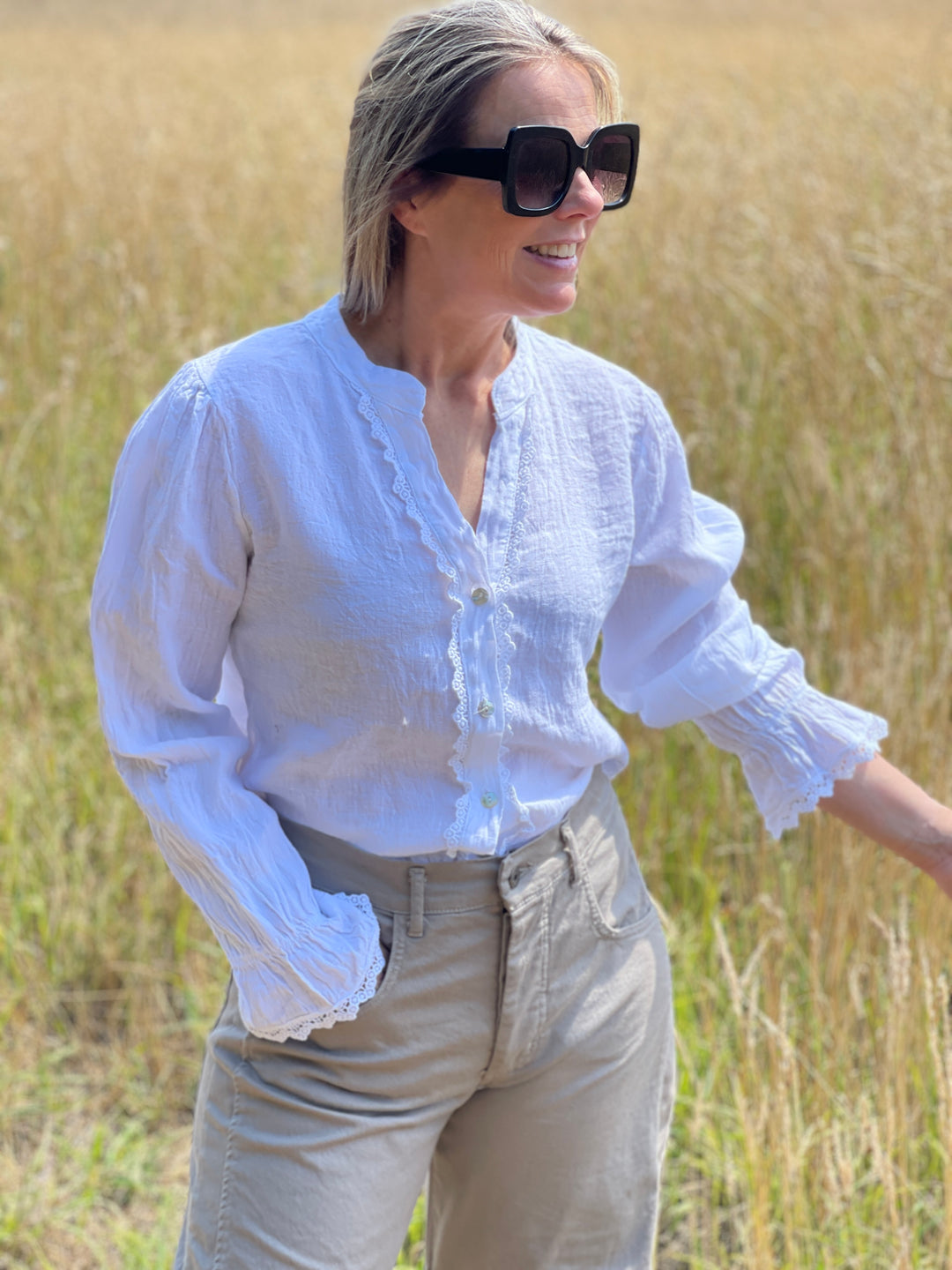 Fliss White Linen Long Sleeve Blouse