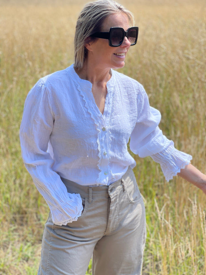 Fliss White Linen Long Sleeve Blouse
