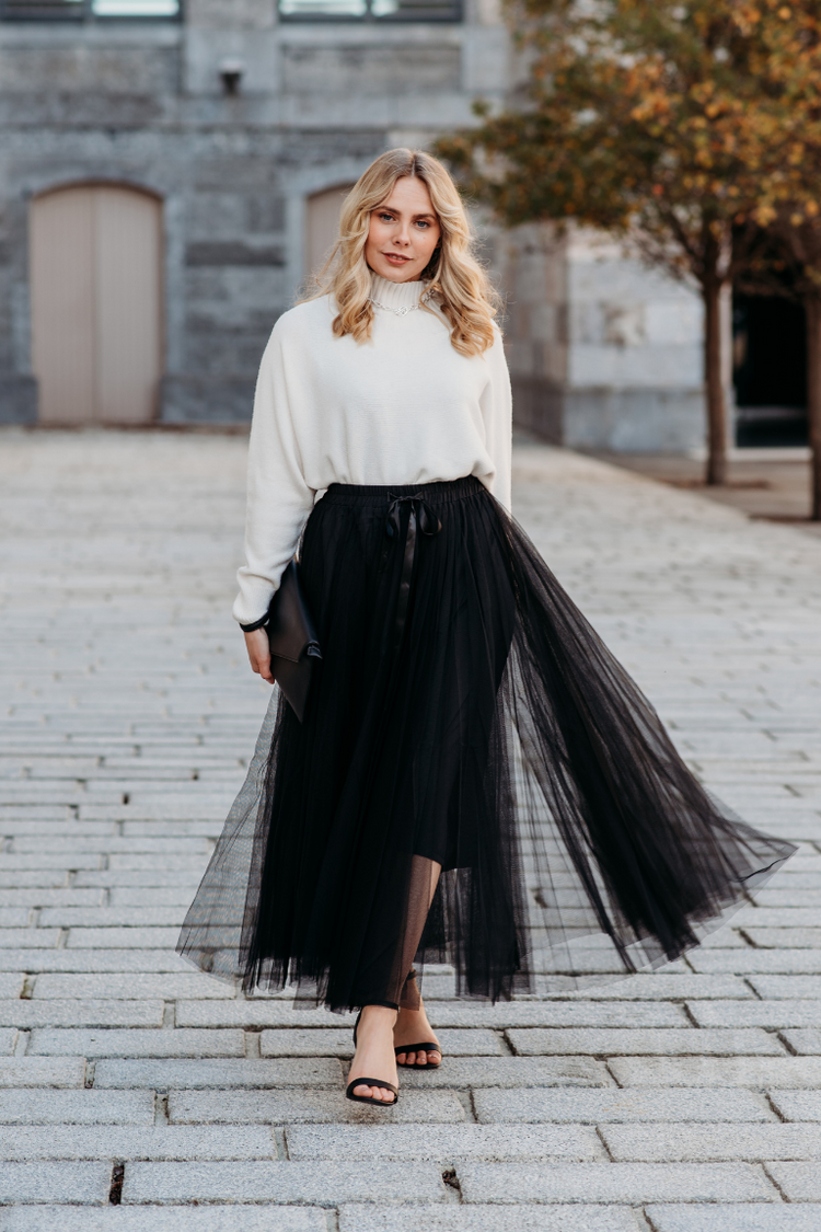 Black Tulle White Tutu Skirt Top Tulle Maxi Skirt Qmker Women's