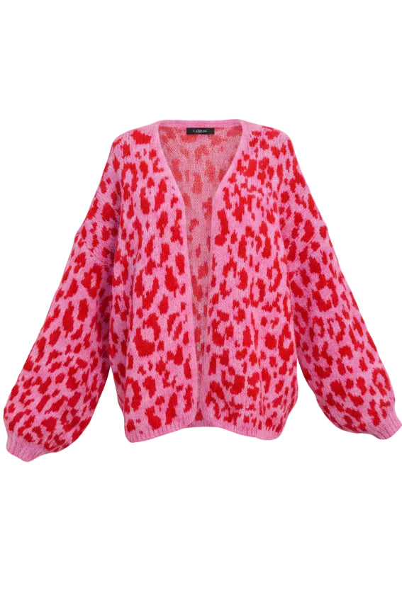 Liv Leopard Shawl Collar Cardigan (Pink x Red)