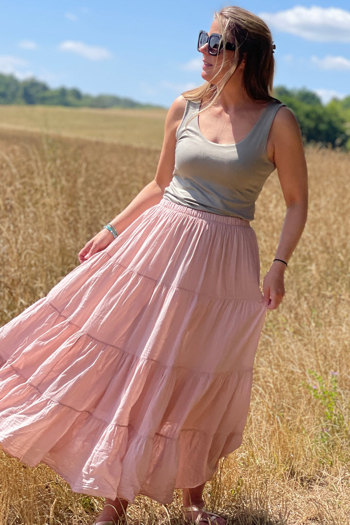 Boho Tiered Cotton Maxi Skirt