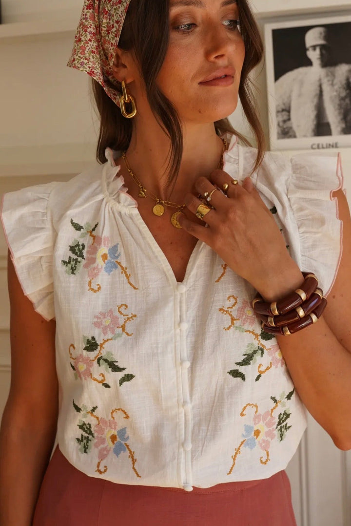 Caroline Cross Stitch Embroidered Blouse
