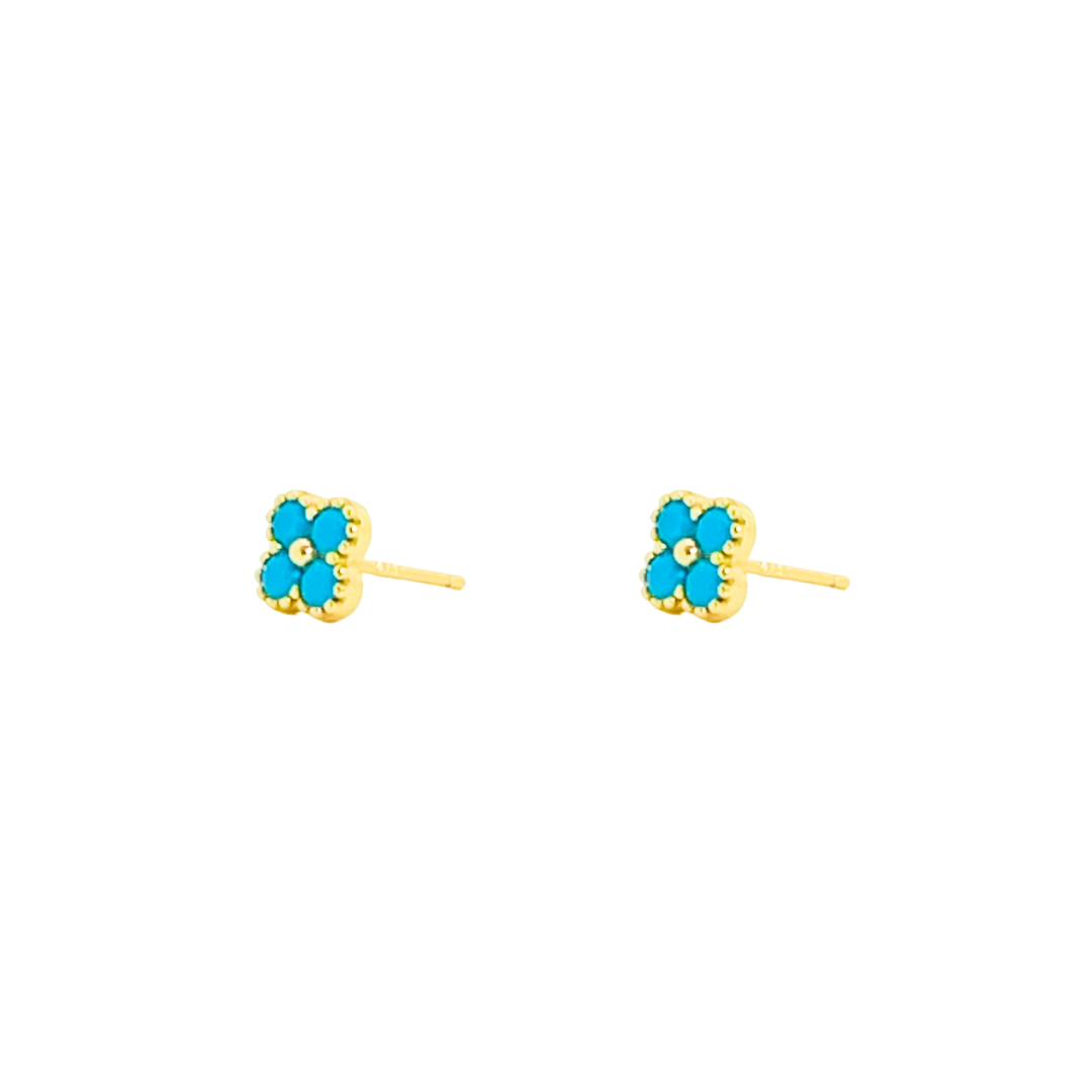Crystal Flower Stud Earrings | Turquoise